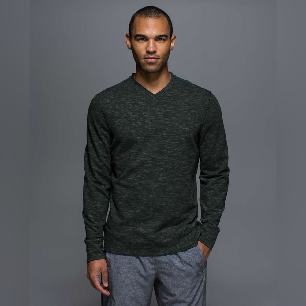 Mens Lululemon Transit Long Sleeve V Heathered Fuel Green / Fuel Green